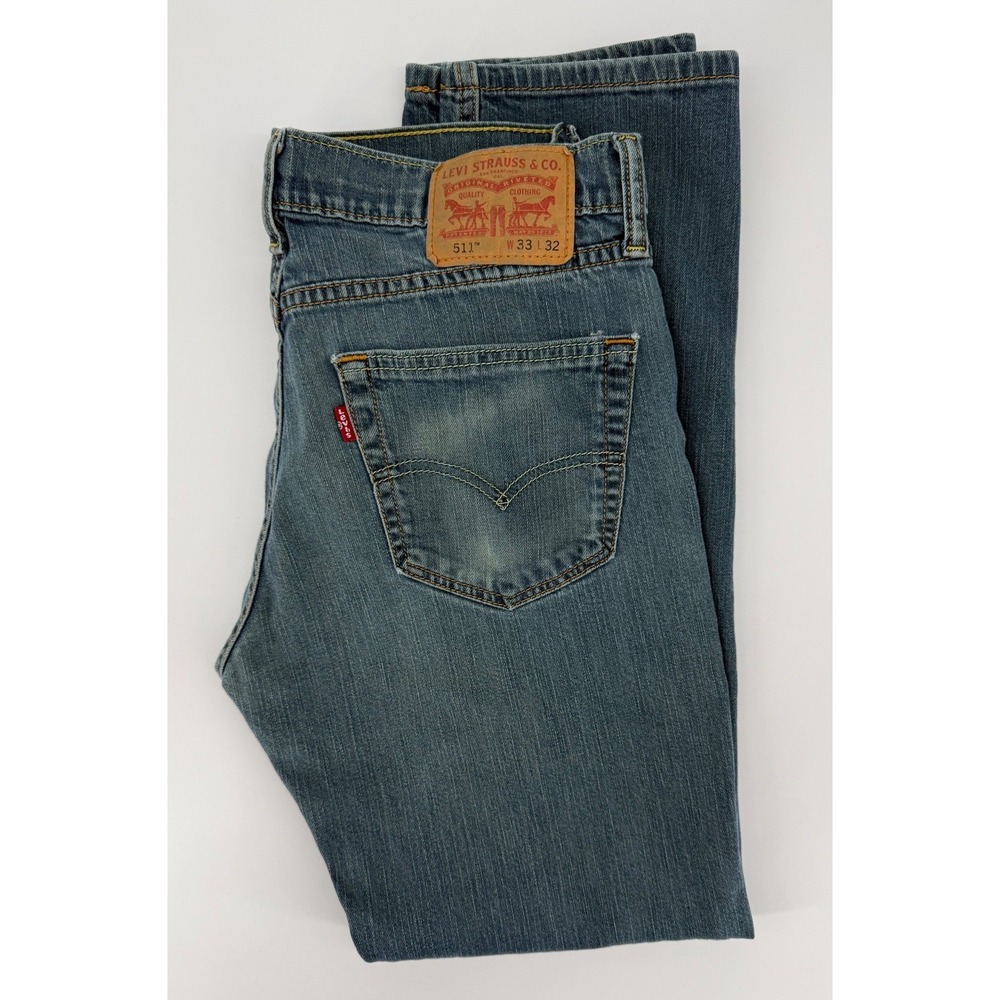 Levis 511 Jeans Men 33x30* Blue Slim Fit Fade Distressed Denim Pants (Tag 33x32)